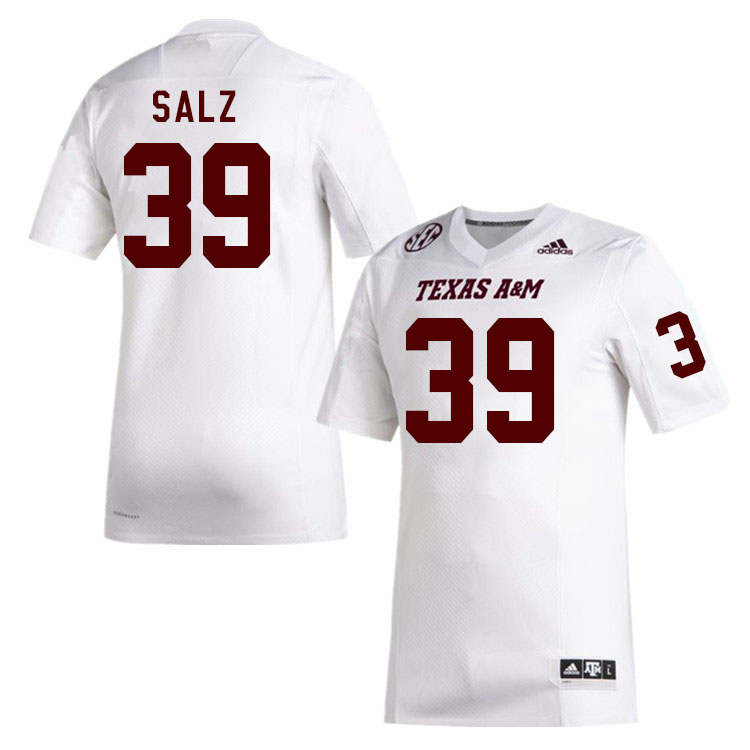 Men #39 Sam Salz Texas A&M Aggies College Football Jerseys Stitched Sale-White - Click Image to Close